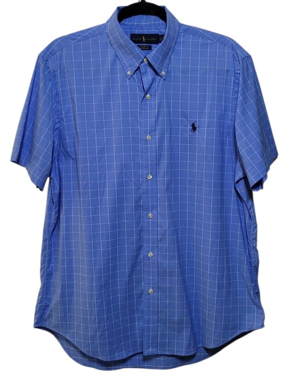Ralph Lauren Performance Polo Shirt Button Up Blue Plaid Mens Large Preppy